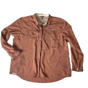 Eddie Bauer Sport Shop Shirt Women’s XL Snap Button Up Orange Nylon Outdoor